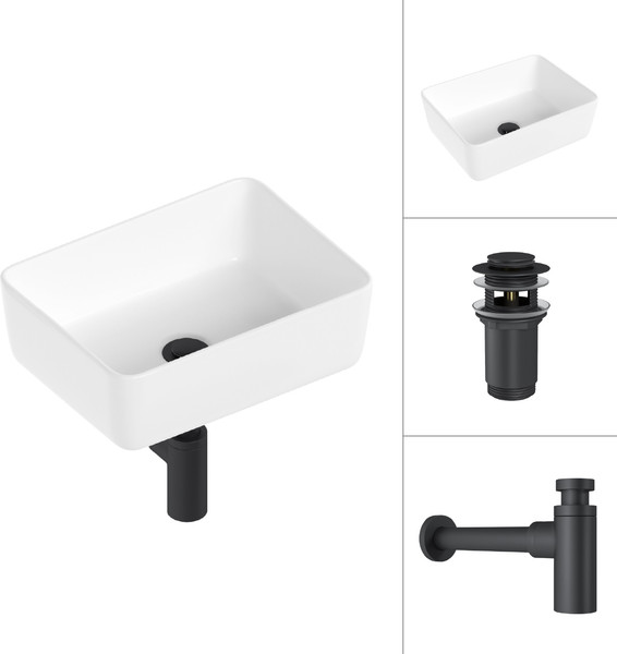 Изображение товара Умывальник Lauter 21674B + клапан 21190B + сифон 21635B (черный матовый)