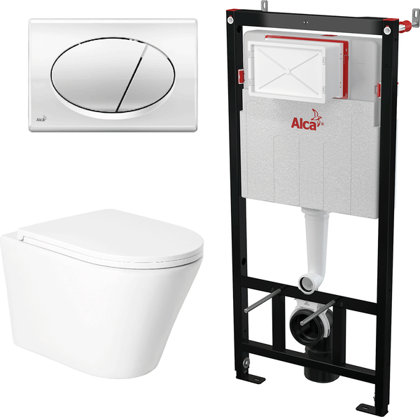 Изображение товара Унитаз подвесной с инсталляцией Saniteco KW-9005W + AM101/1120 + M71-BL-01