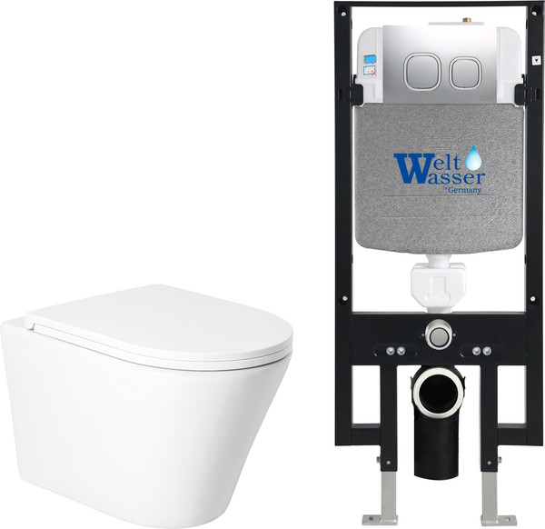 Изображение товара Унитаз подвесной с инсталляцией Saniteco KW-9005W + 497 + RD-CR