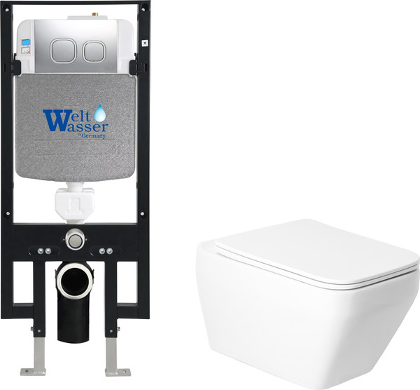 Изображение товара Унитаз подвесной с инсталляцией Saniteco KW-9010W + 497 + RD-CR