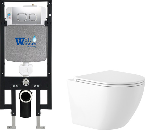 Изображение товара Унитаз подвесной с инсталляцией Saniteco KW-9003W + 497 + RD-CR