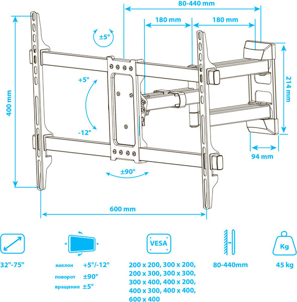 Изображение товара Кронштейн для телевизора Kromax Corbel-10 (темно-серый)