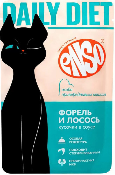 Изображение товара Влажный корм для кошек ENSO Daily Diet форель и лосось 020/309327 (85г)