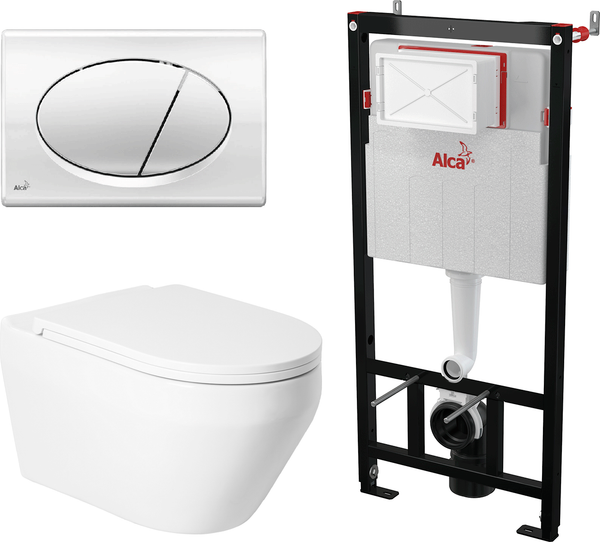 Изображение товара Унитаз подвесной с инсталляцией Saniteco KW-9009W + AM101/1120 + M71-BL-01