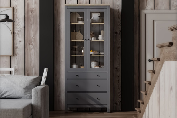 Изображение товара Шкаф с витриной Mio Tesoro Сага 90 2.08.07.130.15 (серый/ясень)