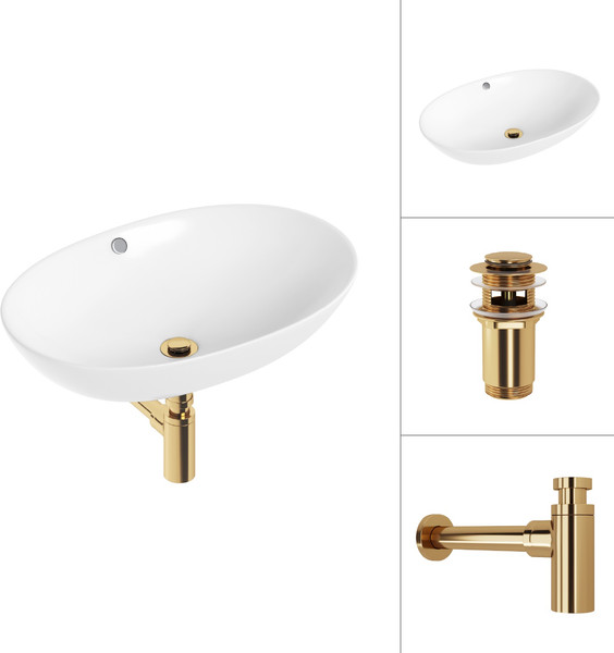 Изображение товара Умывальник Lauter 21709 + клапан 21190G + сифон 21635G (золото)