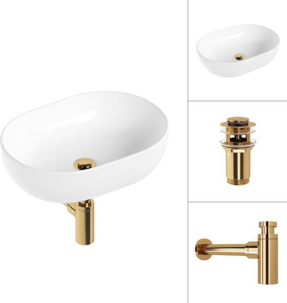 Изображение товара Умывальник Lauter 21836A + клапан 21190G + сифон 21635G (золото)