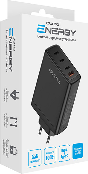 Изображение товара Адаптер питания сетевой Qumo Energy Charger GaN / Q49543 (черный)
