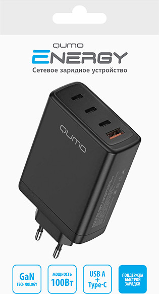 Изображение товара Адаптер питания сетевой Qumo Energy Charger GaN / Q49543 (черный)