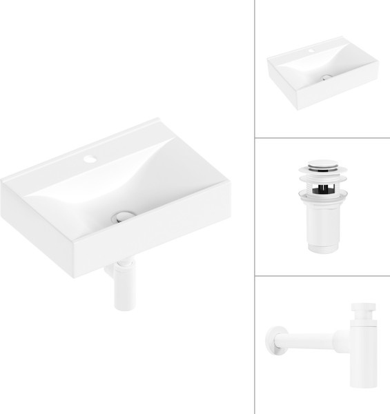Изображение товара Умывальник Lauter 21887B + клапан 21190W + сифон 21635W (белый матовый)