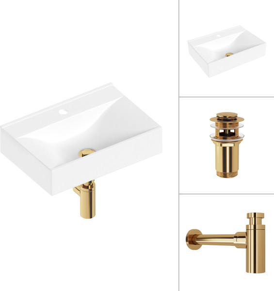 Изображение товара Умывальник Lauter 21887B + клапан 21190G + сифон 21635G (золото)