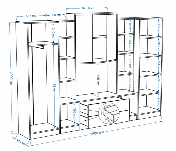 Изображение товара Стенка Евва Престиж / АЭП Ш1.01 (венге/бодега)