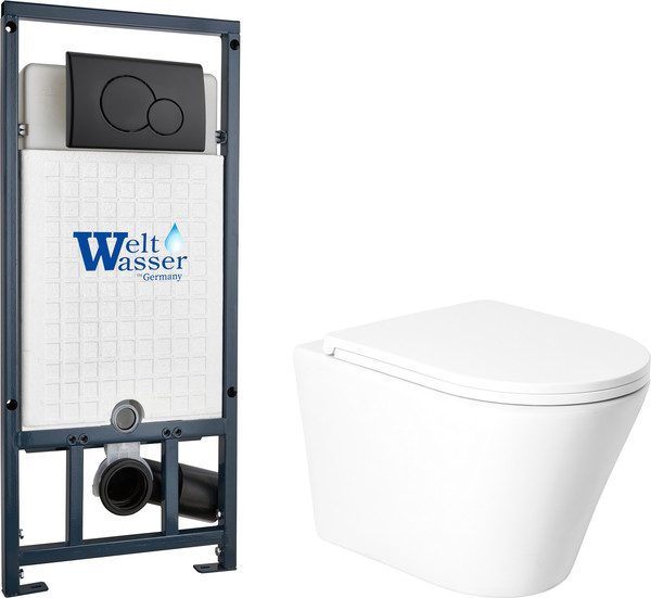 Изображение товара Унитаз подвесной с инсталляцией Saniteco KW-9005W + Marberg 507 RD MT-BL + Marberg 507