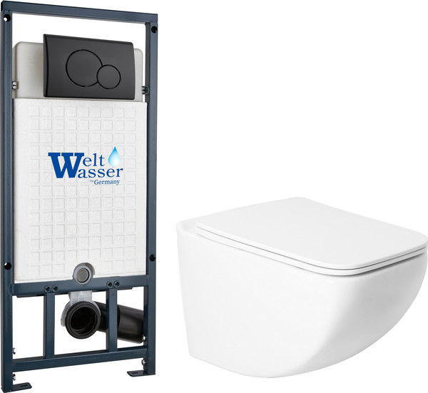 Изображение товара Унитаз подвесной с инсталляцией Saniteco KW-99048 + Marberg 507 RD MT-BL + Marberg 507