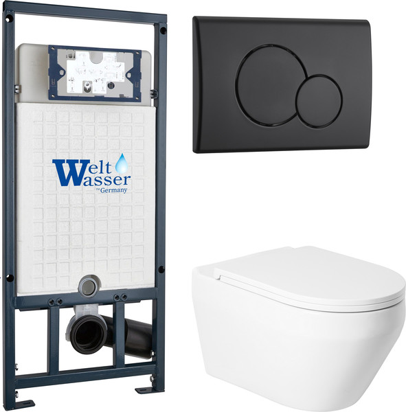 Изображение товара Унитаз подвесной с инсталляцией Saniteco KW-9009W + Marberg 507 RD MT-BL + Marberg 507