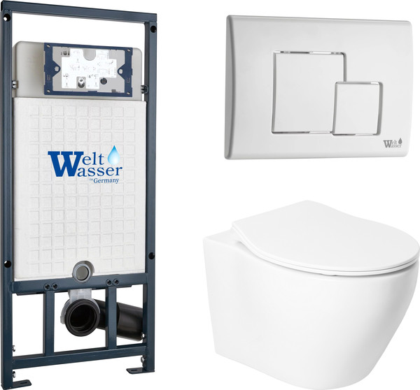 Изображение товара Унитаз подвесной с инсталляцией Saniteco KW-99046 + Marberg 507 SE GL-WT + Marberg 507