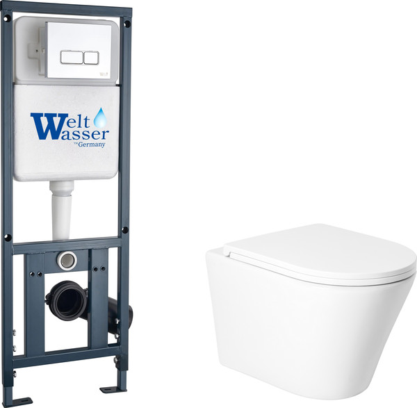 Изображение товара Унитаз подвесной с инсталляцией Saniteco KW-9005W + Marberg 410 SE CR + Marberg 410