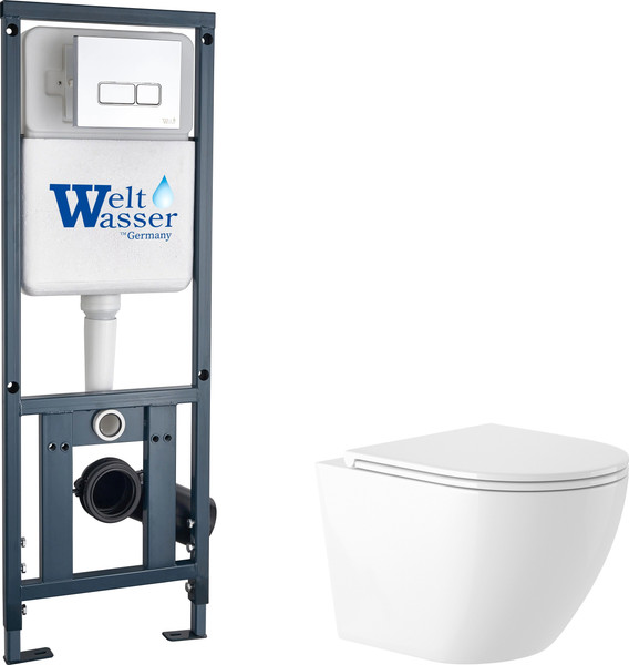 Изображение товара Унитаз подвесной с инсталляцией Saniteco KW-9003W + Marberg 410 SE CR + Marberg 410