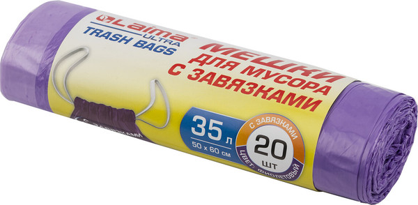 Изображение товара Пакеты для мусора Laima Ultra 35л / 607685 (20шт, фиолетовый)