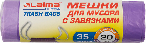 Изображение товара Пакеты для мусора Laima Ultra 35л / 607685 (20шт, фиолетовый)