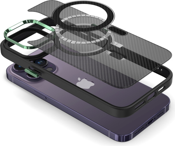 Изображение товара Чехол-накладка Bingo Metal Magnetic Carbon для Apple iPhone 15 Pro (зеленый)