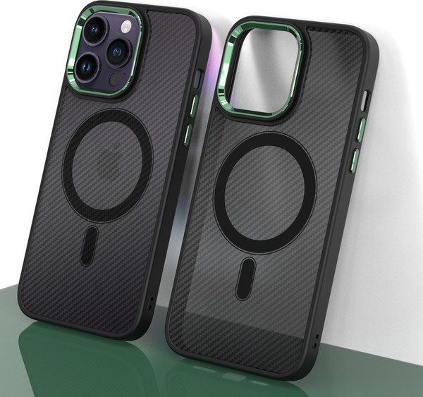 Изображение товара Чехол-накладка Bingo Metal Magnetic Carbon для Apple iPhone 15 Pro (зеленый)