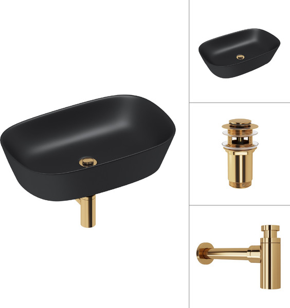 Изображение товара Умывальник Lauter 21393-60-A + клапан 21190G + сифон 21635G золото