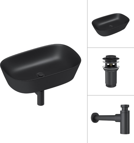 Изображение товара Умывальник Lauter 21393-60-A + клапан 21190B + сифон 21635B (черный матовый)