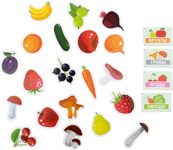 Изображение товара Развивающий игровой набор Десятое королевство Пластик на липучках Фрукты,овощи,ягоды, грибы / 05201
