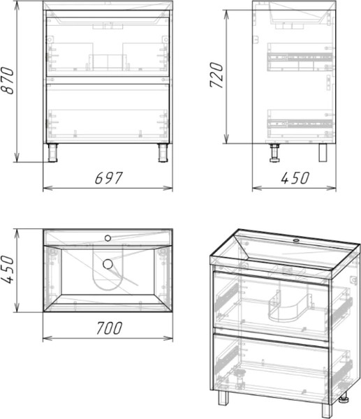 Изображение товара Тумба под умывальник Axus Джой 70 (2 ящика)