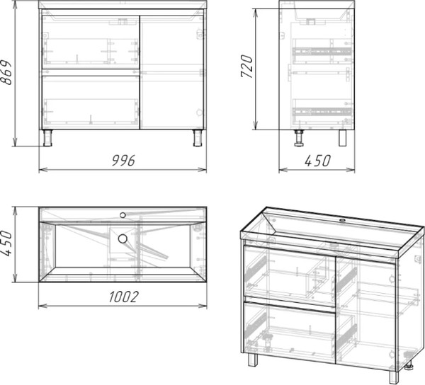 Изображение товара Тумба под умывальник Axus Джой 100 (2 ящика)