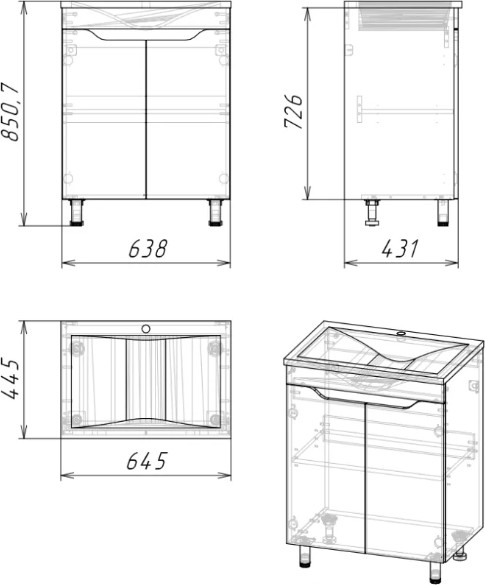 Изображение товара Тумба под умывальник Axus Фламини 65 (цемент)