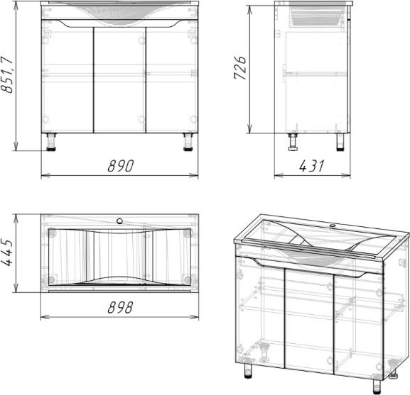 Изображение товара Тумба под умывальник Axus Фламини 90 (цемент)