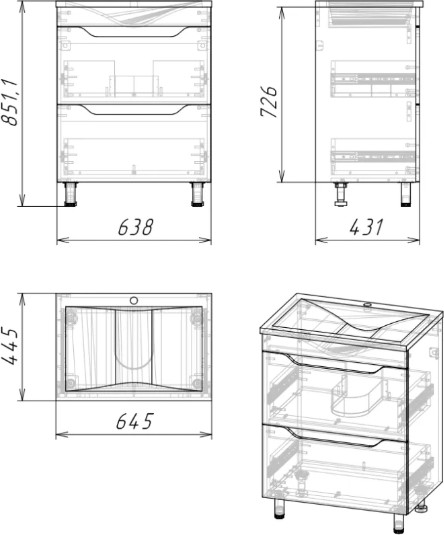 Изображение товара Тумба под умывальник Axus Фламини 65 (2 ящика, цемент)