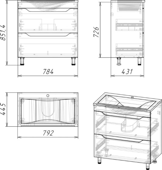 Изображение товара Тумба под умывальник Axus Фламини 80 (2 ящика, цемент)