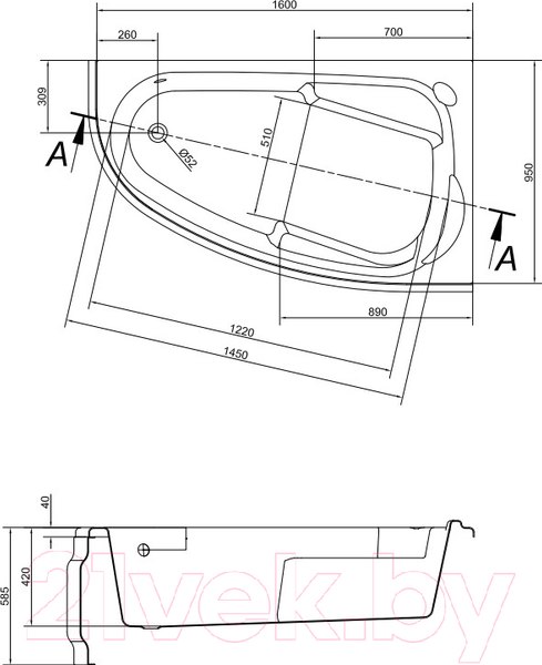 Изображение товара Ванна акриловая Cersanit Joanna 160x95 L (с каркасом и экраном)