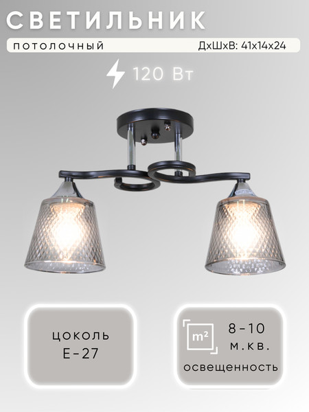 Изображение товара Потолочный светильник Aitin-Pro НПБ 02-2x60-101 / 6089/2 (черный/хром)