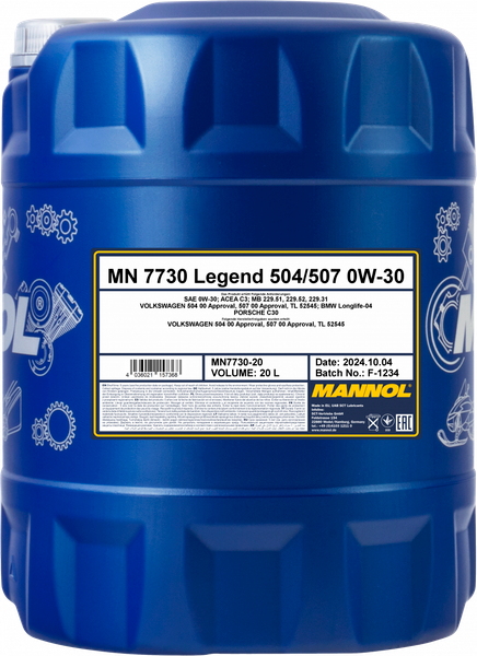Изображение товара Моторное масло Mannol 7730 Legend 504/507 0W30 SN / MN7730-20 (20л)