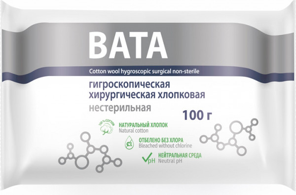Изображение товара Вата Медватфарм Н/С хирургическая гигроскопическая (100г)