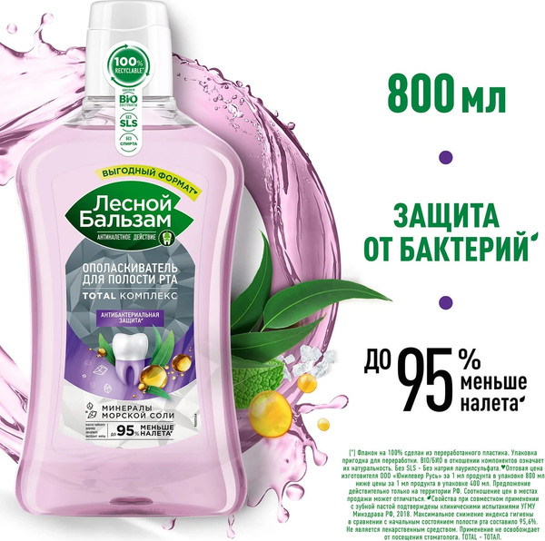 Изображение товара Ополаскиватель для полости рта Лесной бальзам Чайное дерево и эвкалипт (800мл)