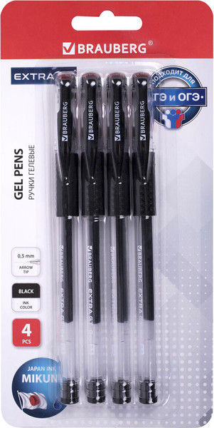 Изображение товара Набор гелевых ручек Brauberg Extra GT / 143924 (4шт, черный)