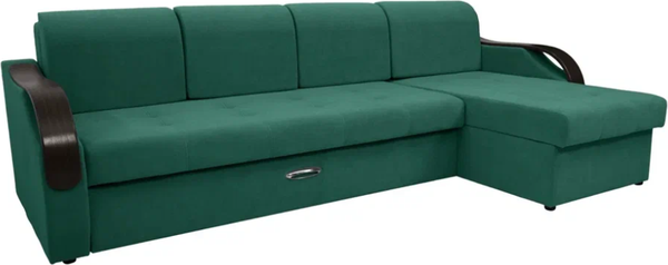Изображение товара Диван угловой Сириус Лидер-6 с оттоманкой ППУ 300x165 (Eva 30 велюр зеленый)
