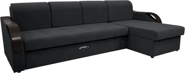 Изображение товара Диван угловой Сириус Лидер-6 с оттоманкой НПБ 300x165 (Eva 11 велюр черный)