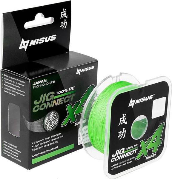 Изображение товара Леска плетеная Nisus JIG Connect X4 PE Light Green 1.0 0.16mm / T-N-JC-X4-0.16-150-LG (150м)