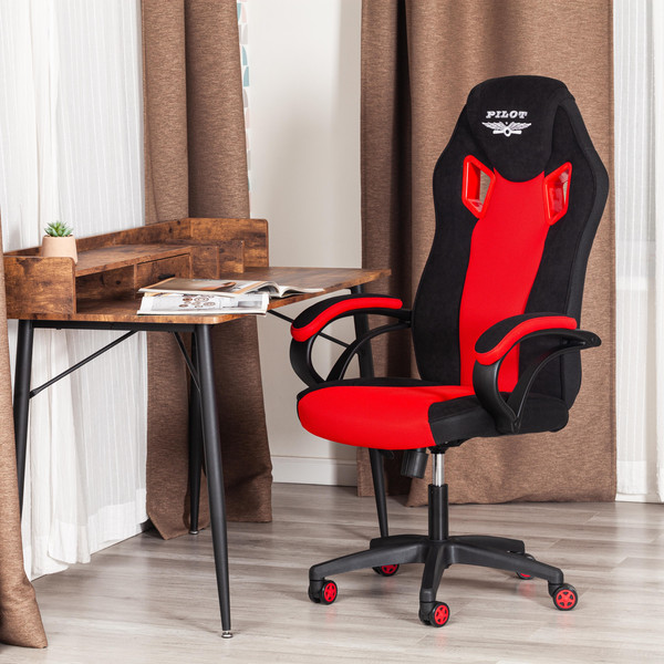 Изображение товара Кресло геймерское Tetchair Pilot флок/ткань (черный/черный/красный)