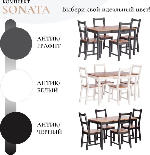 Изображение товара Обеденная группа Tetchair Sonata Dining Set (антик/белый)