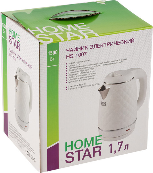 Изображение товара Электрочайник HomeStar HS-1007 / 107005 (белый)