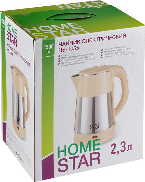 Изображение товара Электрочайник HomeStar HS-1055 / 106468 (стальной/бежевый)