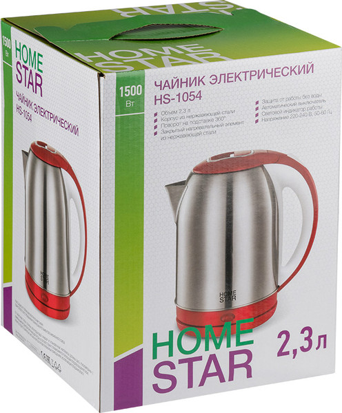 Изображение товара Электрочайник HomeStar HS-1054 / 106466 (стальной/красный)