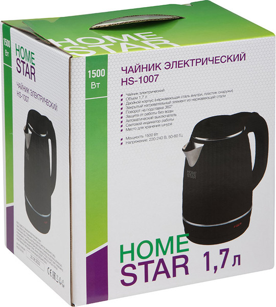 Изображение товара Электрочайник HomeStar HS-1007 / 107008 (черный)
